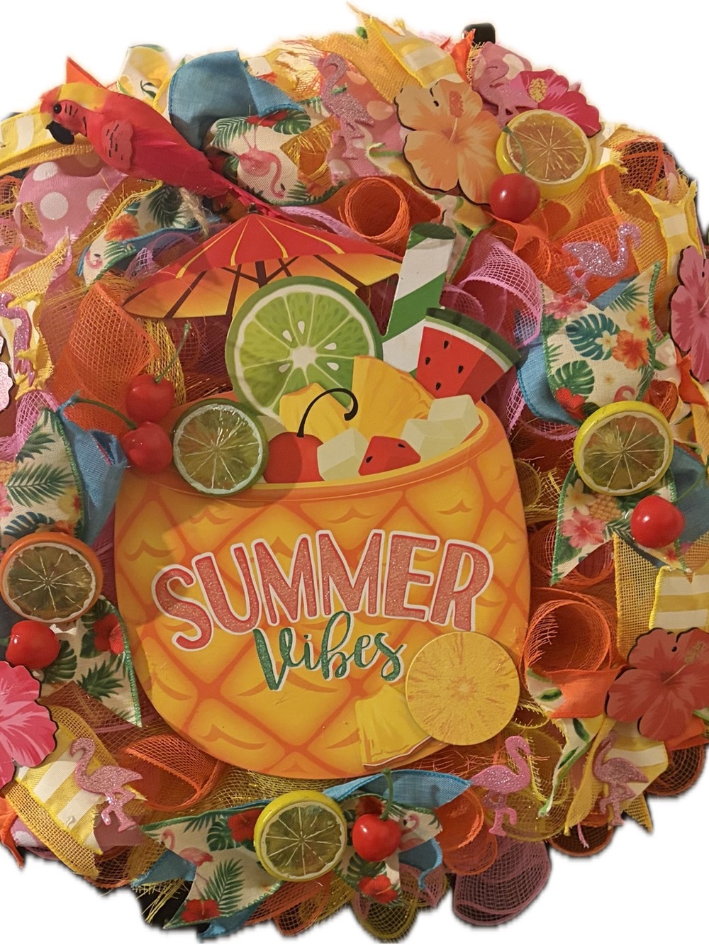 Summer Vibes Pineapple Wreath - Bright Yellow & Multicolor Tropical Party Decor